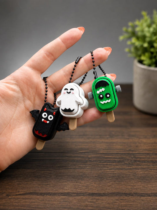Halloween Popsicle Fidget Clicker | Ghost Bat Frankenstein Keychain | Spooky Sensory Toy