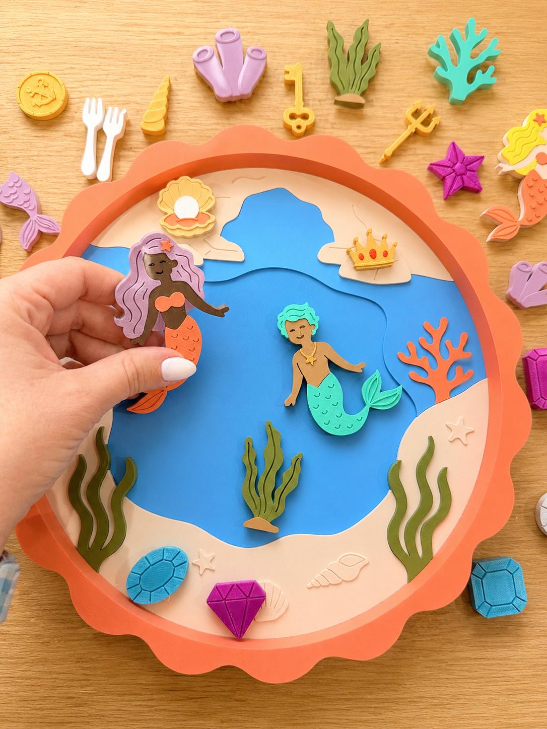 Mermaid Sensory Bin Set, 3D Printed Ocean Loose Parts, Preschool Pretend Play