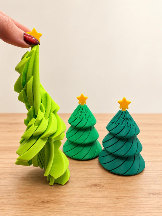 Twisty Christmas Tree Fidget, 3D Printed Spiral Tree with Star, Stocking Stuffer, Holiday Desk Toy