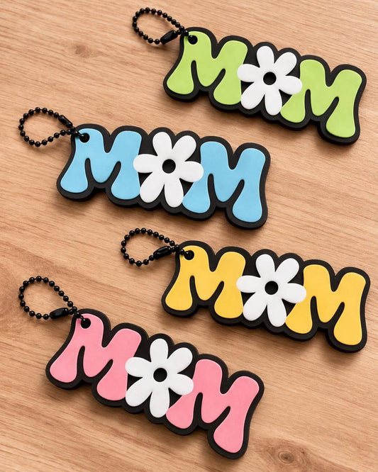 MOM Keychain with Flower, Pastel Color Keyring, Mother’s Day Present