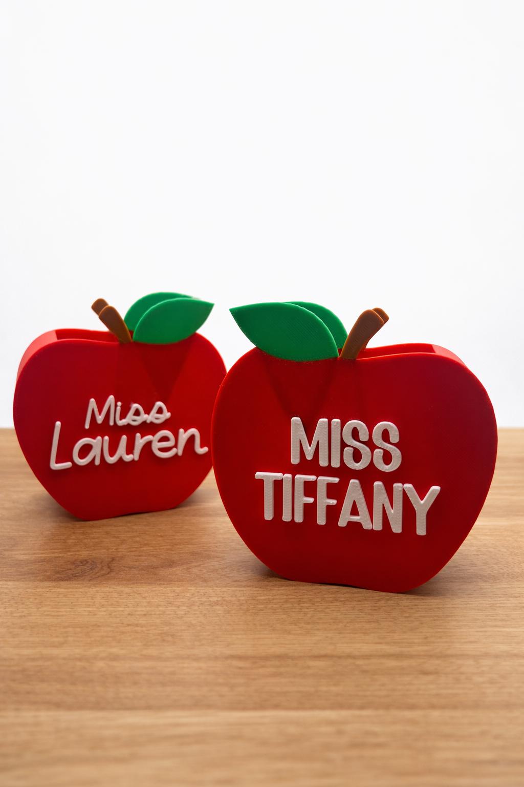 Personalized Apple Pencil Holder | Custom Name Desk Gift | End of Year Teacher Appreciation