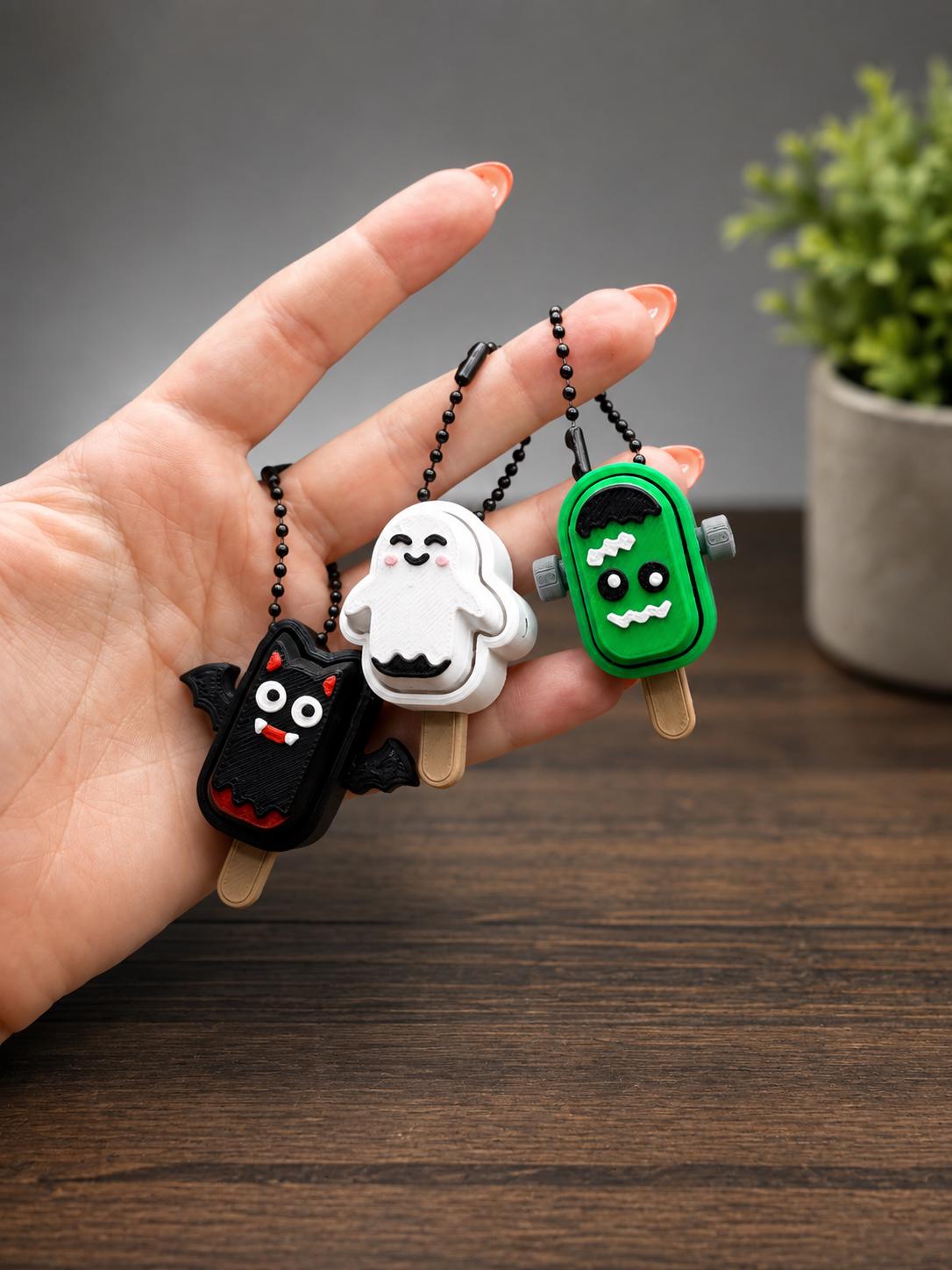 Halloween Popsicle Fidget Clicker | Ghost Bat Frankenstein Keychain | Spooky Sensory Toy