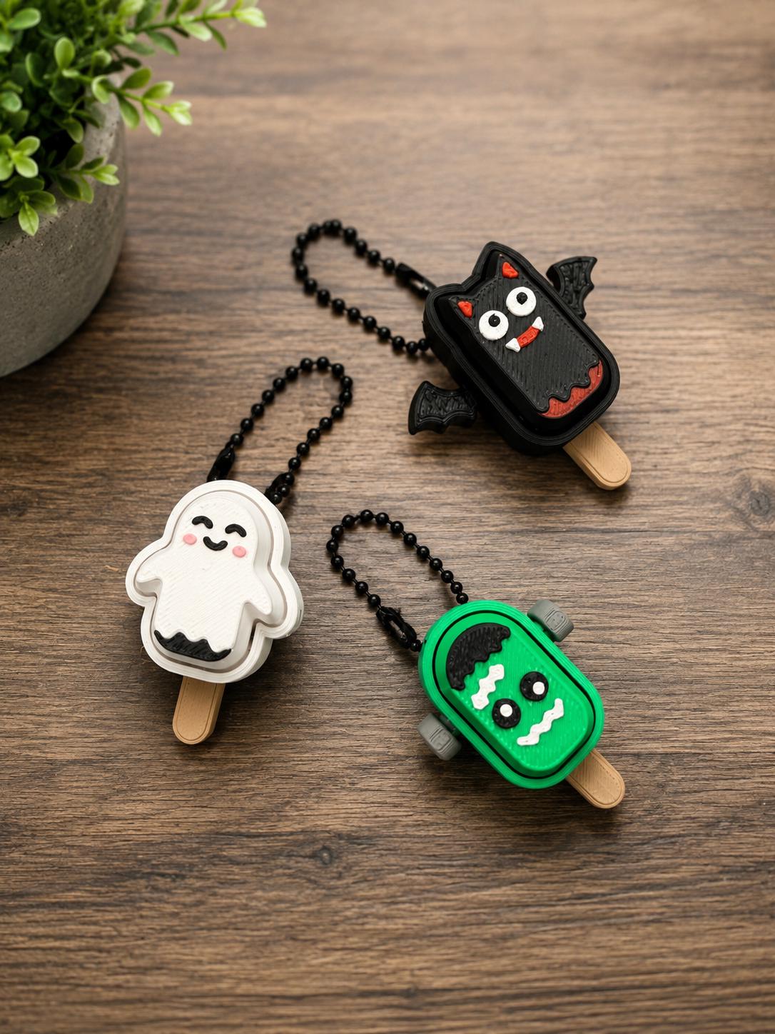 Halloween Popsicle Fidget Clicker | Ghost Bat Frankenstein Keychain | Spooky Sensory Toy