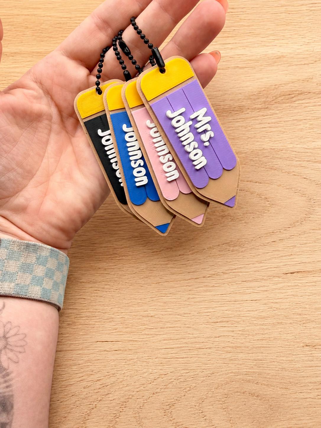 Personalized Teacher Pencil Keychain, Custom Name Teacher Gift, Classroom Keys or Bag Charm