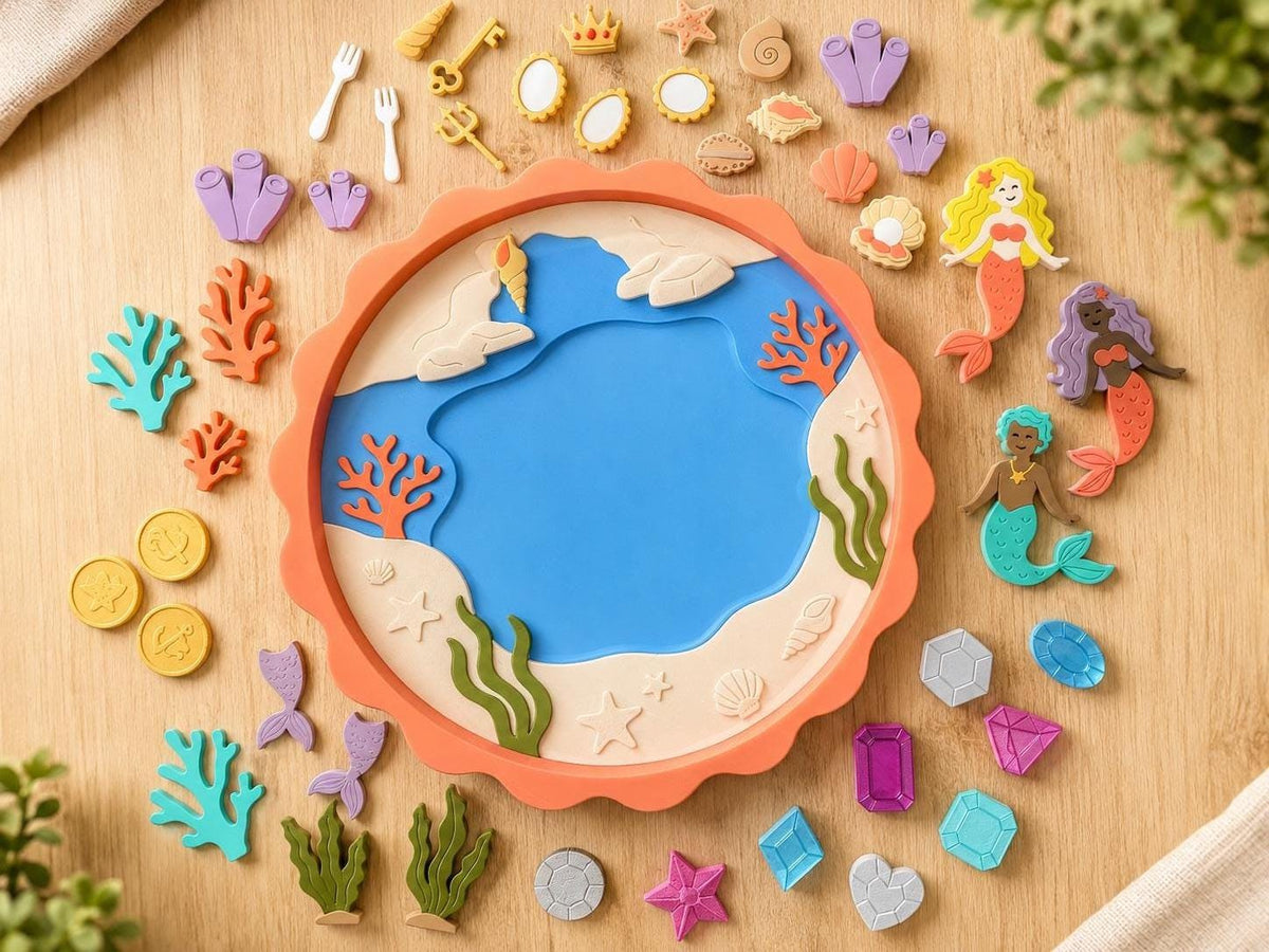 Mermaid Sensory Bin Set, 3D Printed Ocean Loose Parts, Preschool Pretend Play
