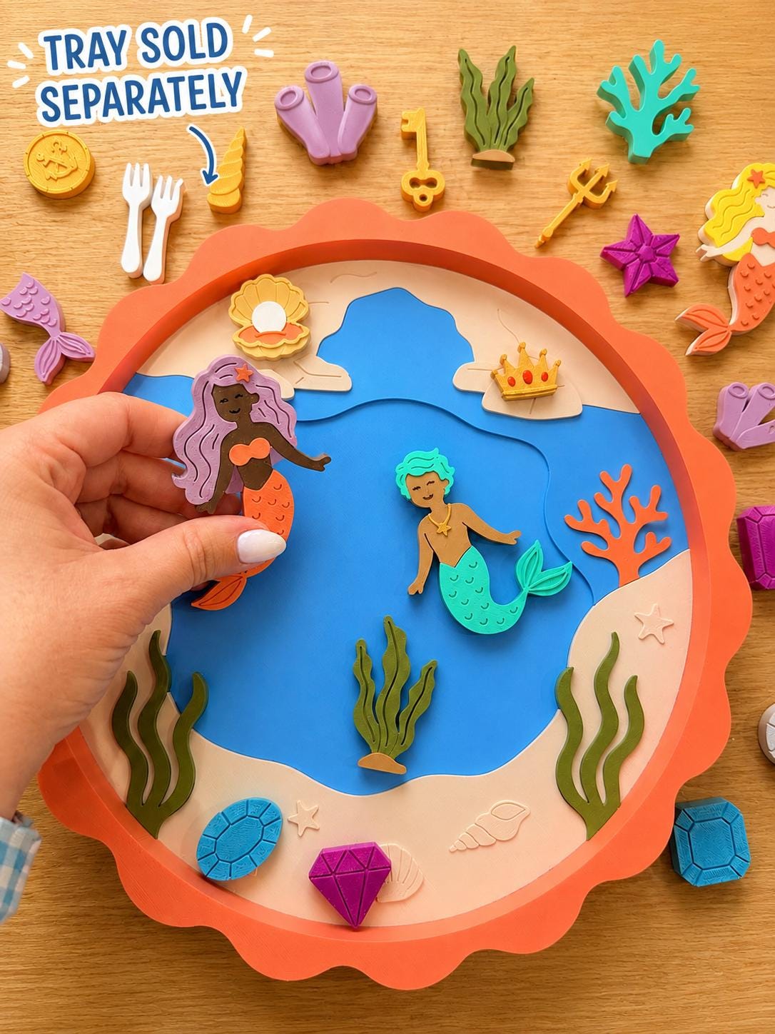3D Printed Mermaid Sensory Bin Toys, Ocean Loose Parts, Under the Sea Play Set