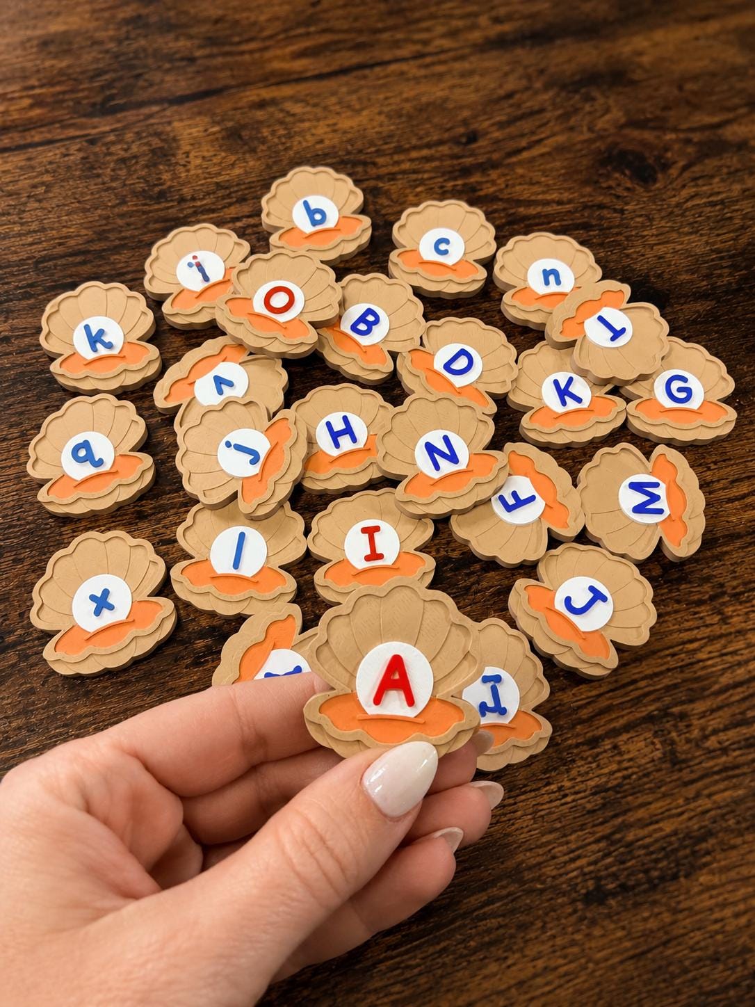 3D Printed Shell Alphabet Letters, Ocean Sensory Bin Toys, Preschool Learning Activity