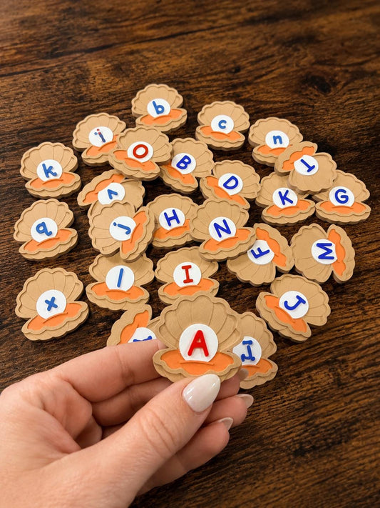 3D Printed Shell Alphabet Letters, Ocean Sensory Bin Toys, Preschool Learning Activity