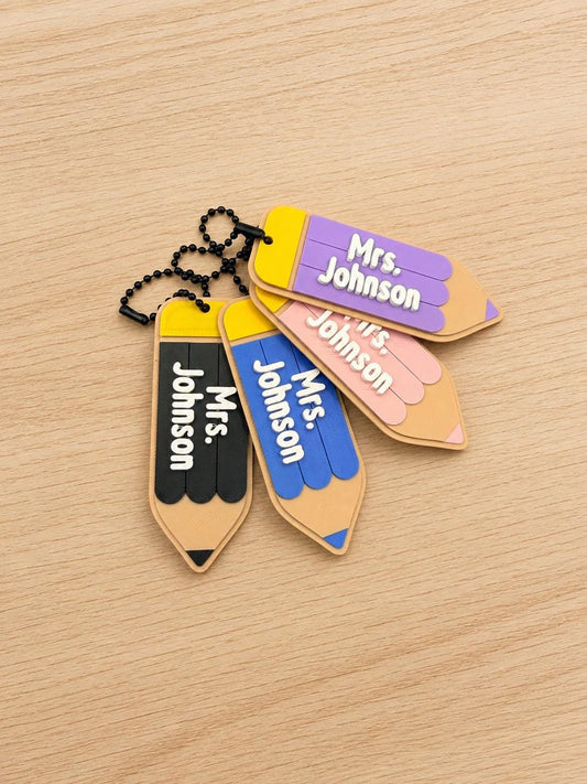 Personalized Teacher Pencil Keychain, Custom Name Teacher Gift, Classroom Keys or Bag Charm