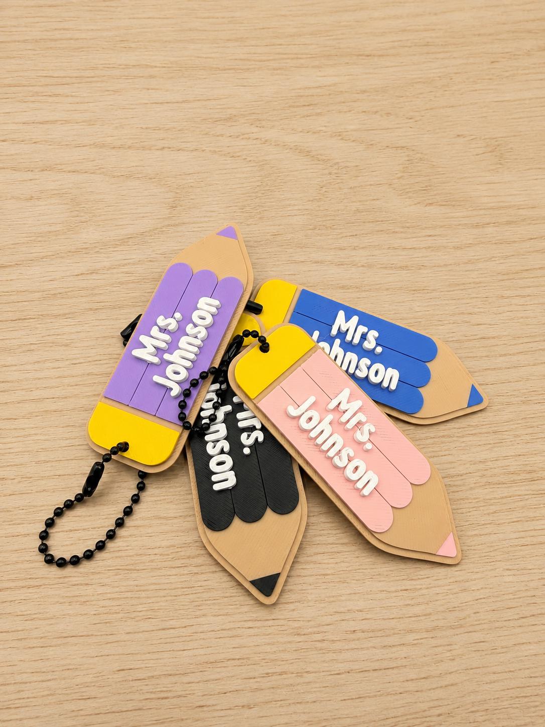 Personalized Teacher Pencil Keychain, Custom Name Teacher Gift, Classroom Keys or Bag Charm