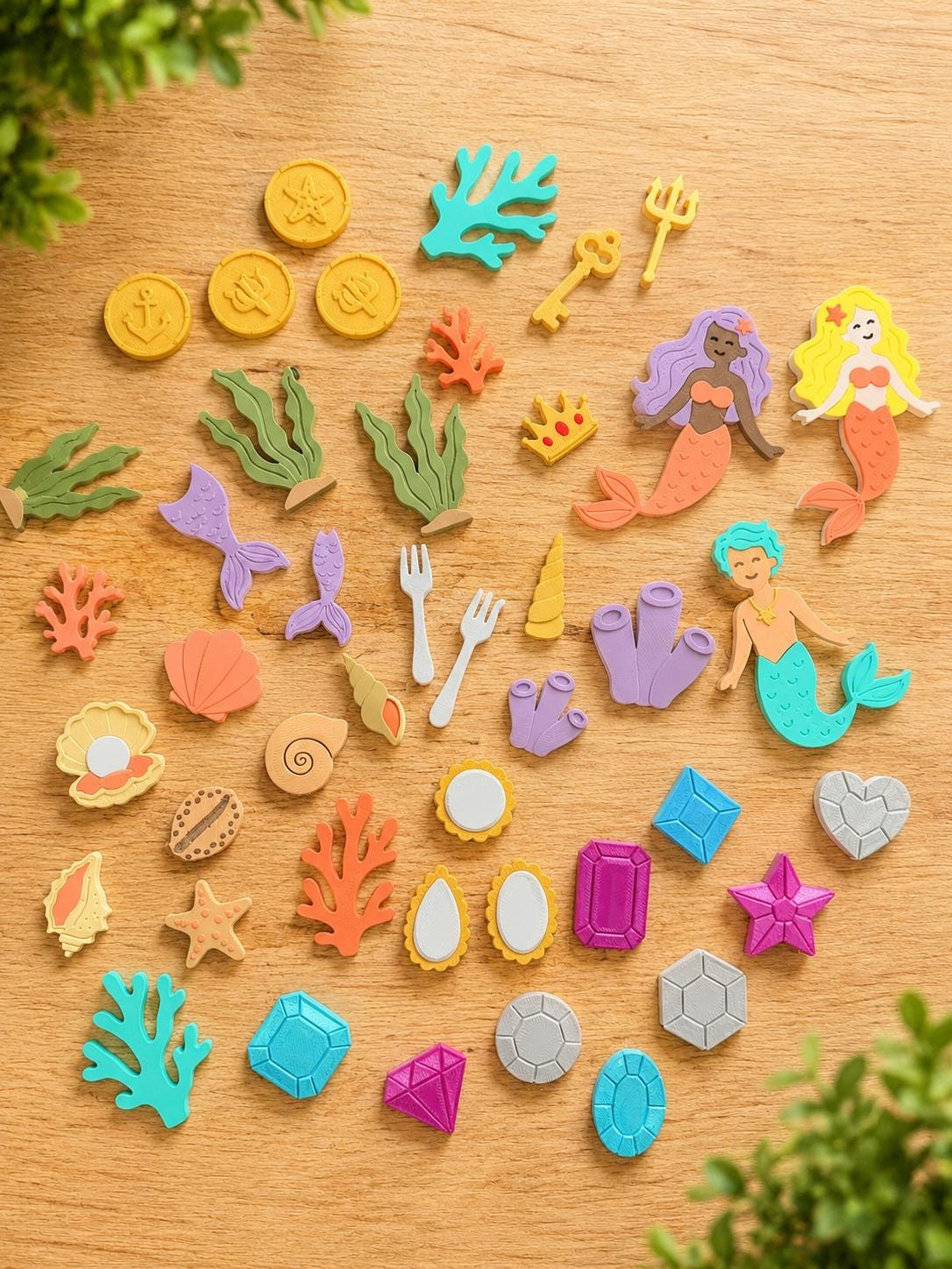 Mermaid Sensory Bin Set, 3D Printed Ocean Loose Parts, Preschool Pretend Play
