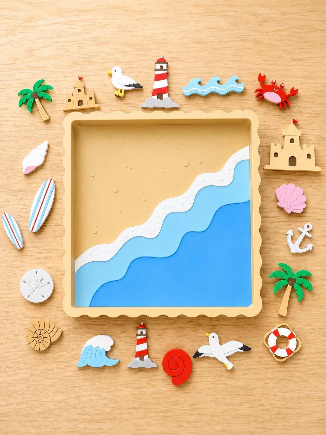 3D Printed Beach Sensory Set, Ocean Pretend Play Tray with Coastal Miniatures