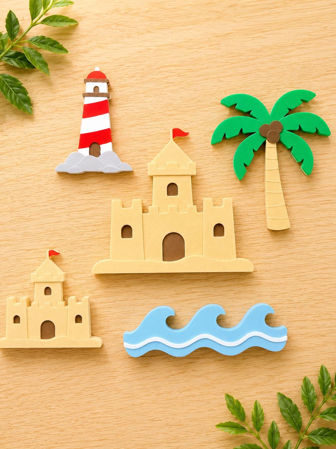 3D Printed Beach Sensory Set, Ocean Pretend Play Tray with Coastal Miniatures