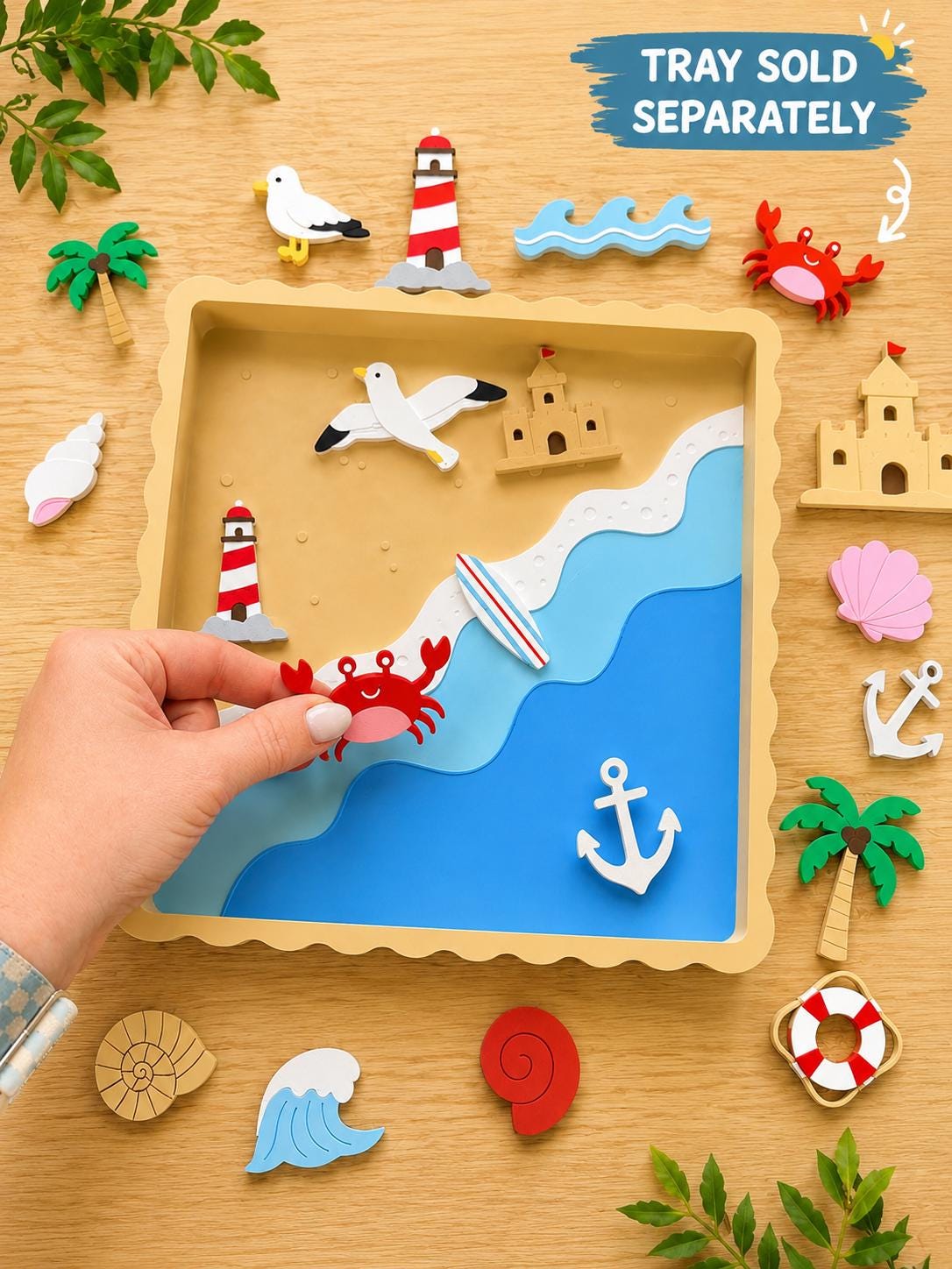 3D Printed Beach Sensory Bin Miniatures, Ocean Loose Parts for Pretend Play