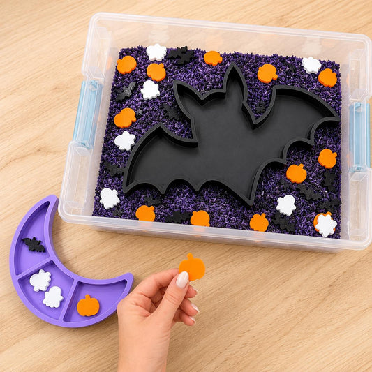 Halloween Sensory Play Set, 45 Pieces, Bat Tray & Moon Sorter, Pumpkin Ghost Bat Sorting Activity