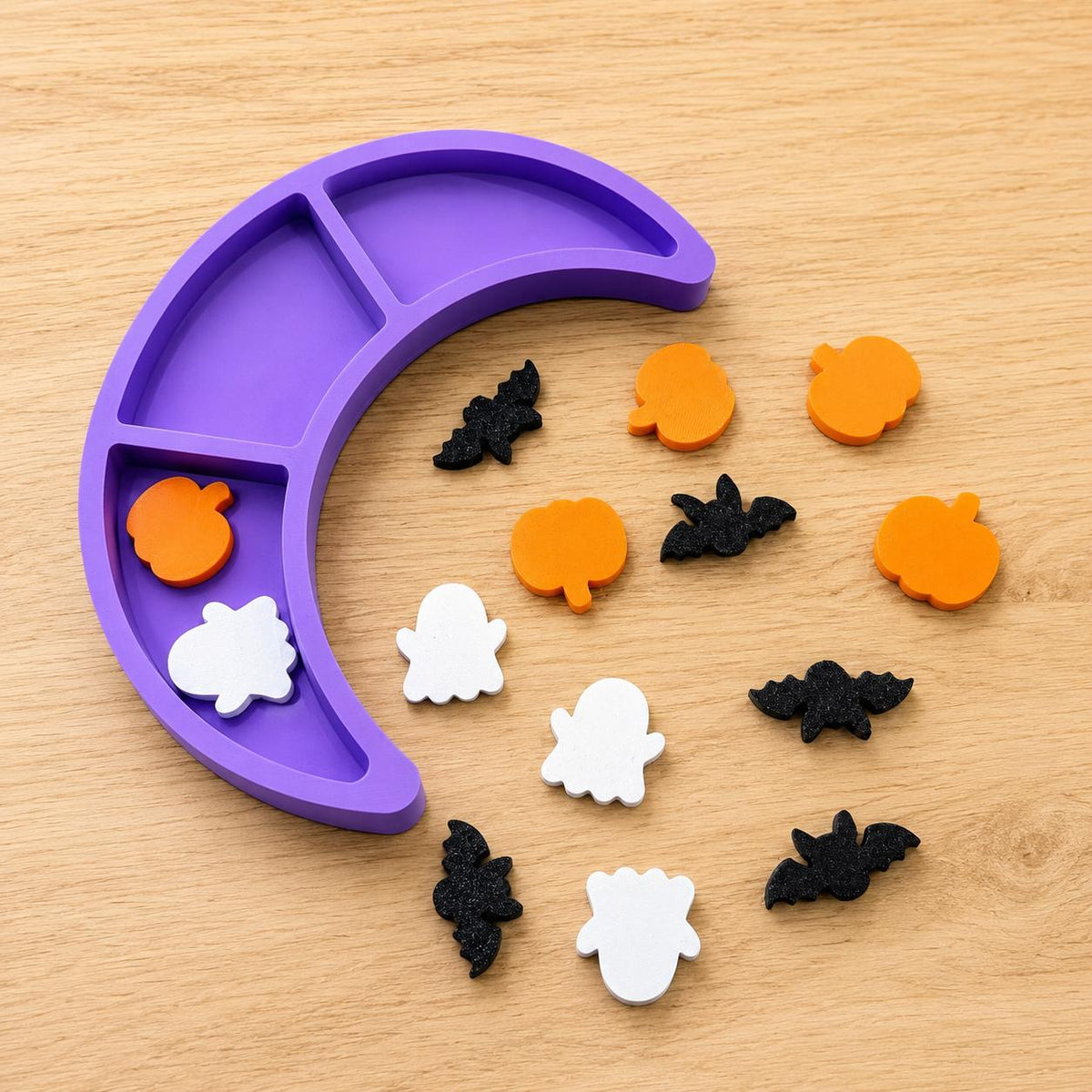 Halloween Sensory Play Set, 45 Pieces, Bat Tray & Moon Sorter, Pumpkin Ghost Bat Sorting Activity