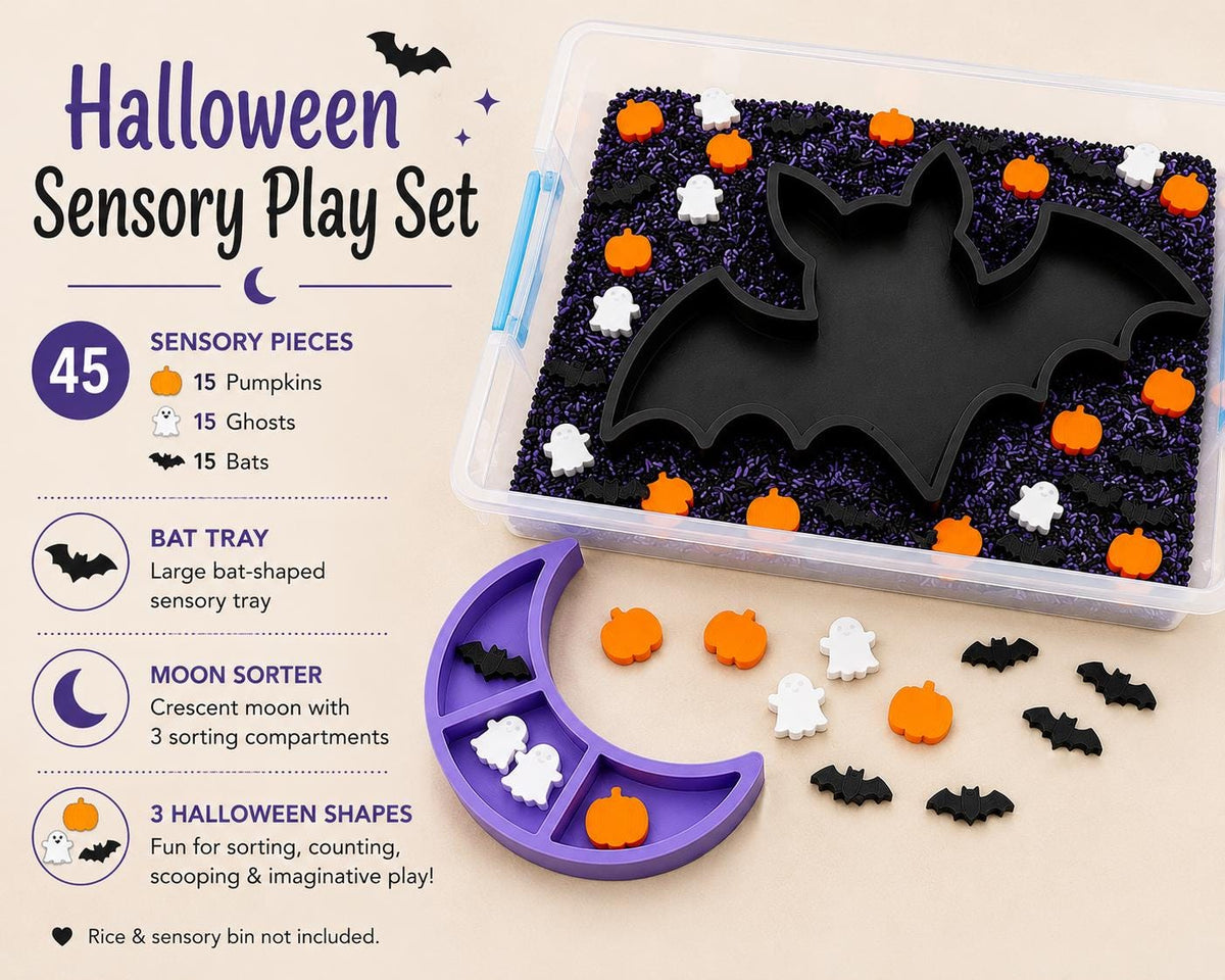Halloween Sensory Play Set, 45 Pieces, Bat Tray & Moon Sorter, Pumpkin Ghost Bat Sorting Activity