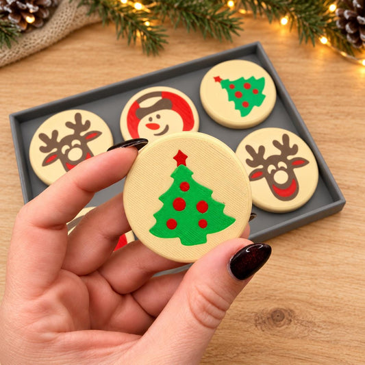 Christmas Pretend Play Cookie Set, 3D Printed PLA Play Food (6 Cookies + Tray)