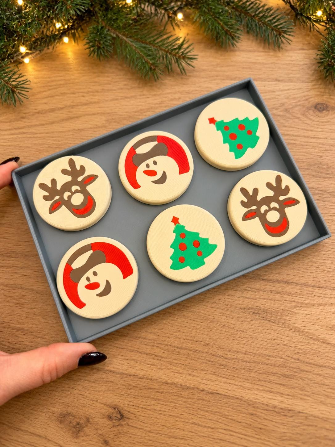 Christmas Pretend Play Cookie Set, 3D Printed PLA Play Food (6 Cookies + Tray)