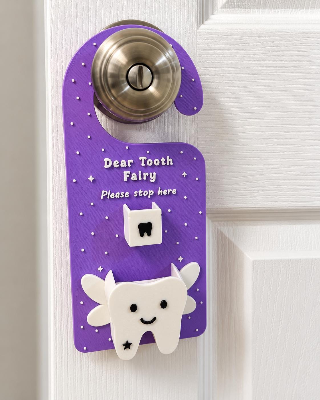 Tooth Fairy Door Hanger with Tooth and Money Pockets, Choice of 8 Colors