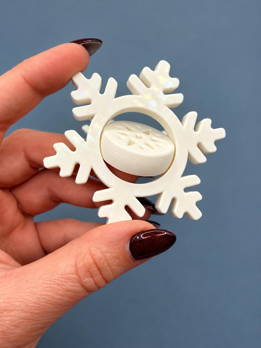 Snowflake Spinner Fidget with Rainbow Shimmer, 3D Printed Winter Desk Toy, Christmas Stocking Stuffer