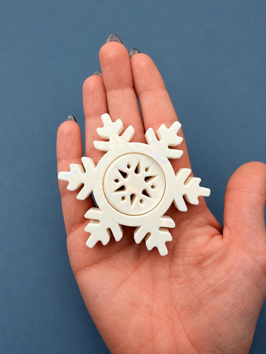 Snowflake Spinner Fidget with Rainbow Shimmer, 3D Printed Winter Desk Toy, Christmas Stocking Stuffer