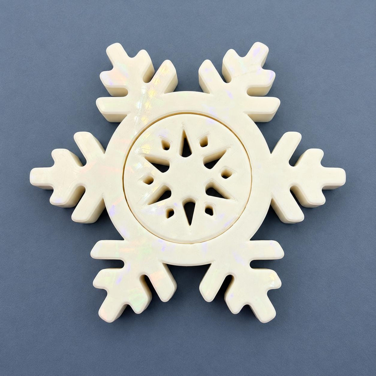 Snowflake Spinner Fidget with Rainbow Shimmer, 3D Printed Winter Desk Toy, Christmas Stocking Stuffer