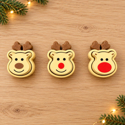 Reindeer Fidget Clicker, Christmas Keychain, Stocking Stuffer, 3 Holiday Styles