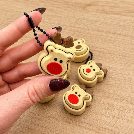 Reindeer Fidget Clicker, Christmas Keychain, Stocking Stuffer, 3 Holiday Styles