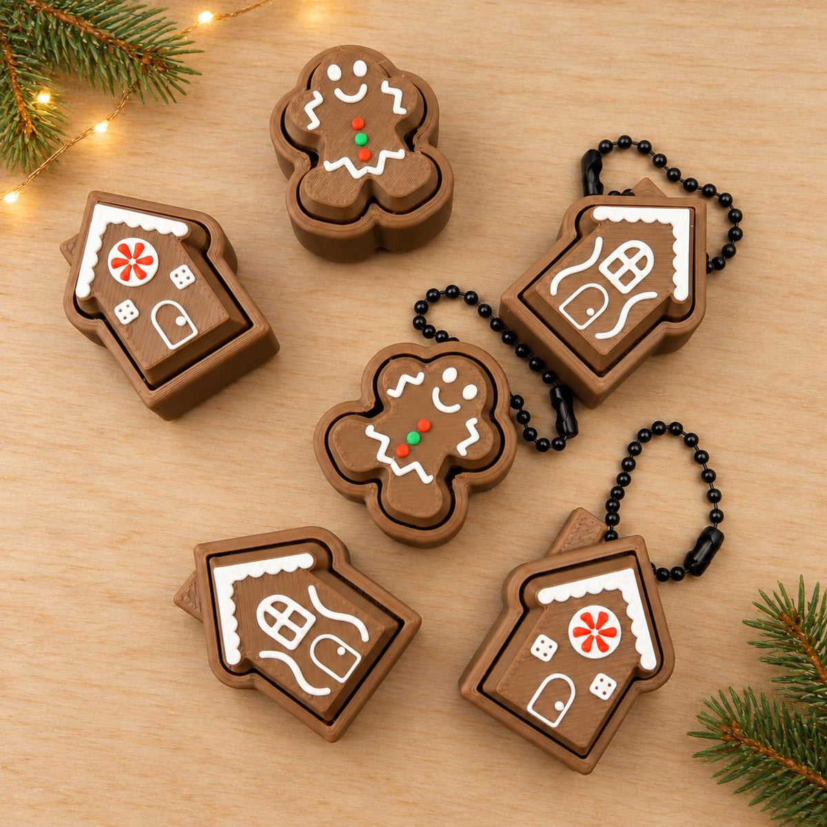 Gingerbread Fidget Clicker, Christmas Cookie & House Designs, Optional Keychain, Stocking Stuffer