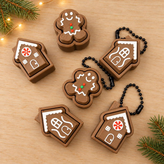 Gingerbread Fidget Clicker, Christmas Cookie & House Designs, Optional Keychain, Stocking Stuffer