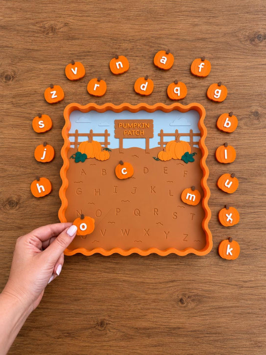 Pumpkin Alphabet Matching Tray, Fall Preschool Learning Activity, Uppercase Lowercase Letter Matching Toy