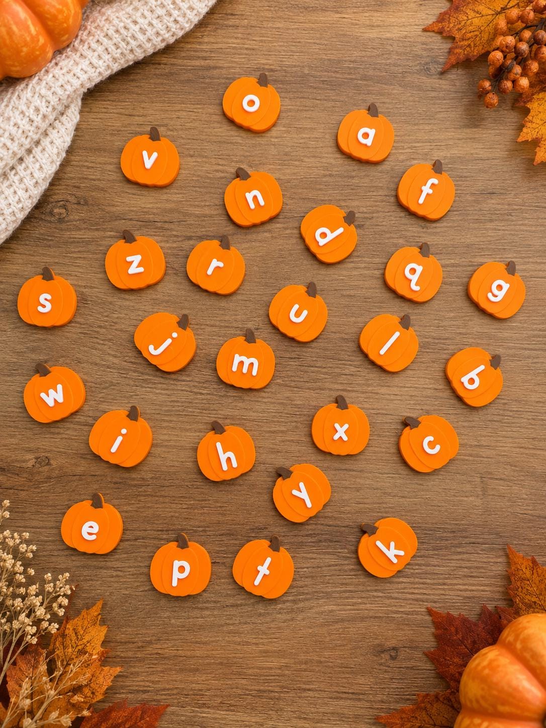 Pumpkin Alphabet Matching Tray, Fall Preschool Learning Activity, Uppercase Lowercase Letter Matching Toy