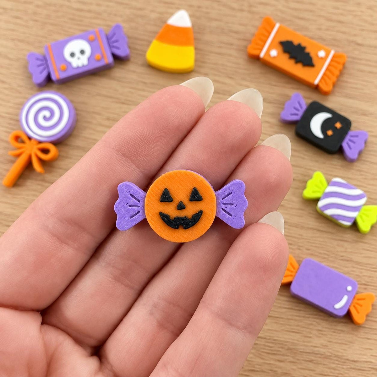 Halloween Sensory Bin Set with Candy Tray, 17 or 34 Pretend Candy Pieces, Preschool Sorting and Dramatic Play